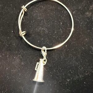 Silver Cheer Megaphone Charm Expandable Wire Bangle Bracelet Adjustable‎ Spirit